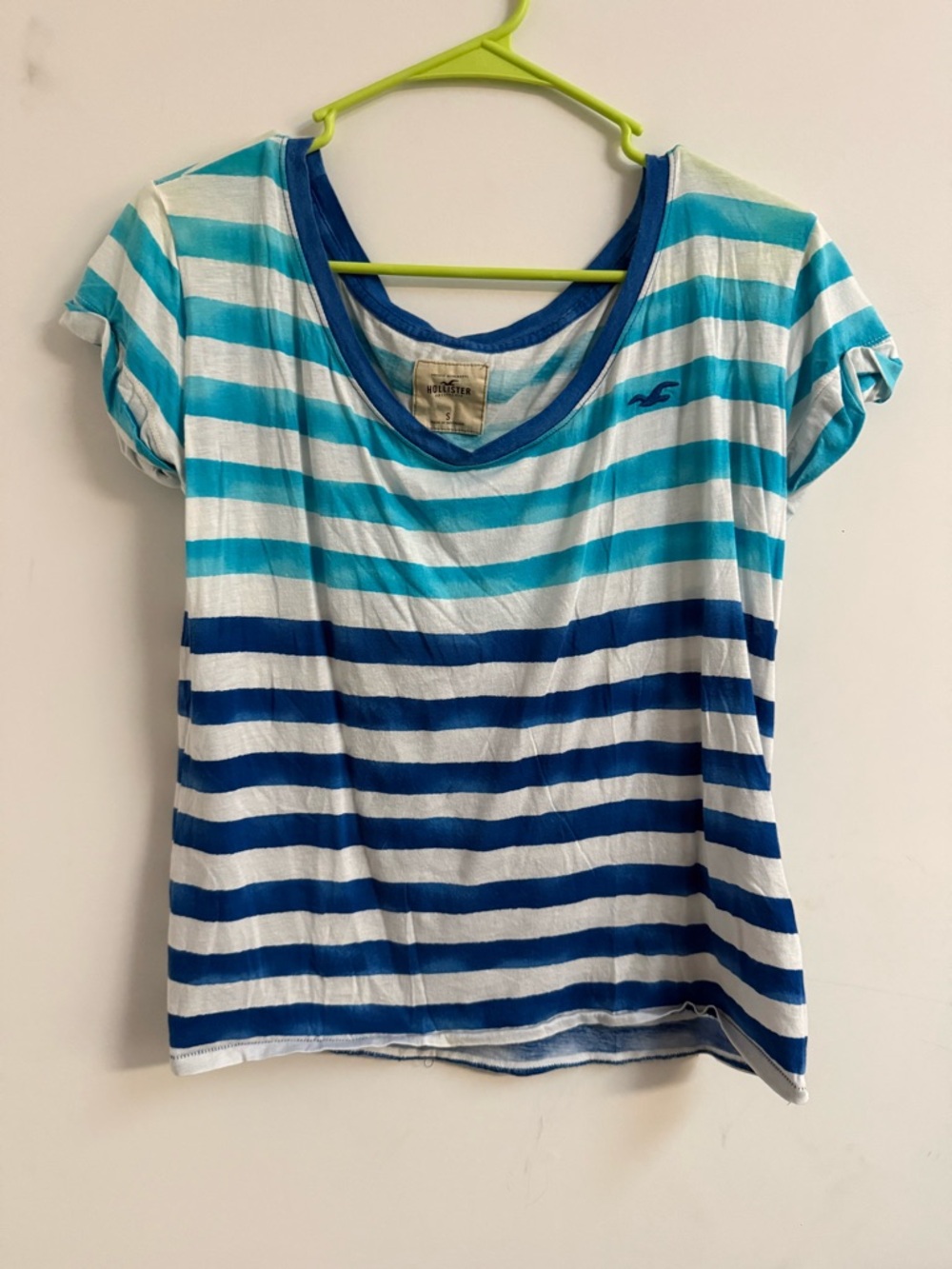 Hollister Turquoise & Navy Striped Scoop Neck Tee